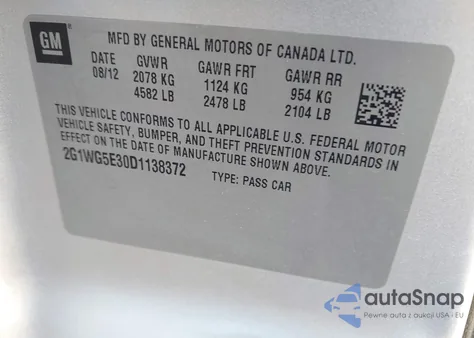 2012 Chevrolet Impala Ltz from USA, damaged, VIN 2G1WC5E32C1191648